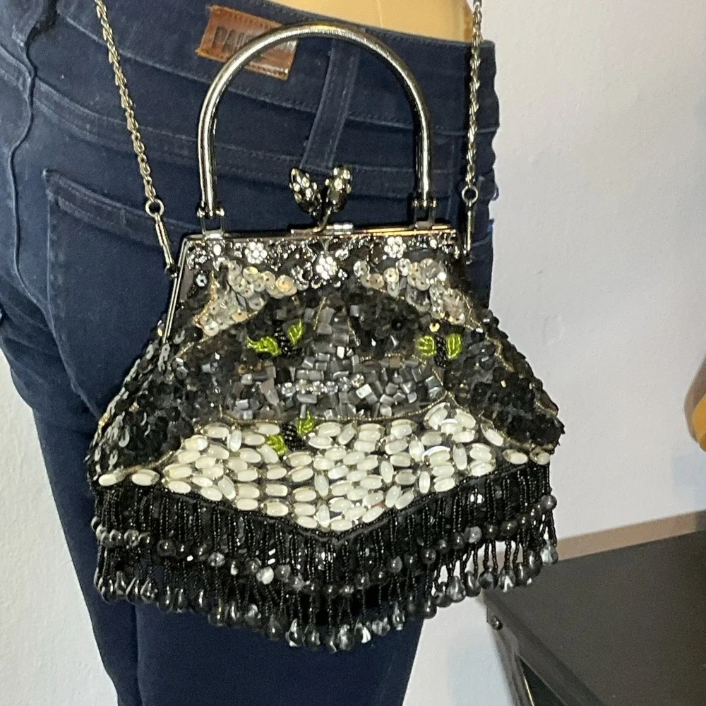 Vintage Fashion Bag Fully Beaded on Both Sides with shoulder strap
